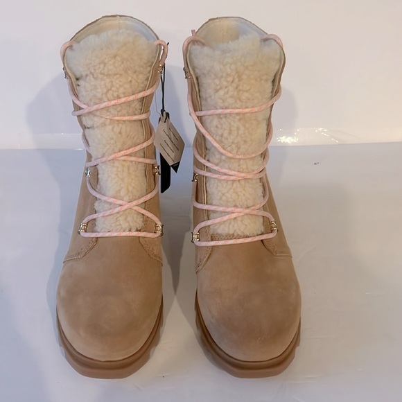 SOREL $250 Joan Arctic Shearling Nubuck Leather Wedge III Booties Size 10.5 NEW - Picture 9 of 12